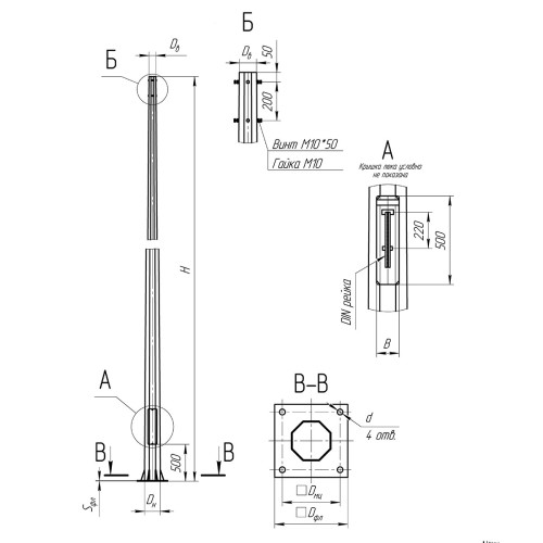 Опора освещения несиловая граненая фланцевая квадратная МО-5 Ст3сп5 60х110х5х3 мм в Иркутске

